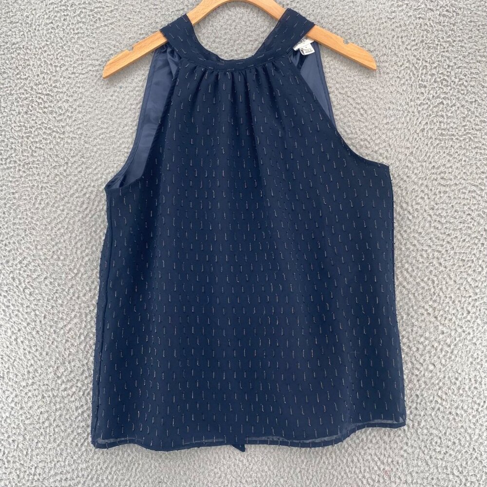 J Crew Top Womens 4 Black Embroidered Halter Tie Keyhole Neck Sleeveless Blouse